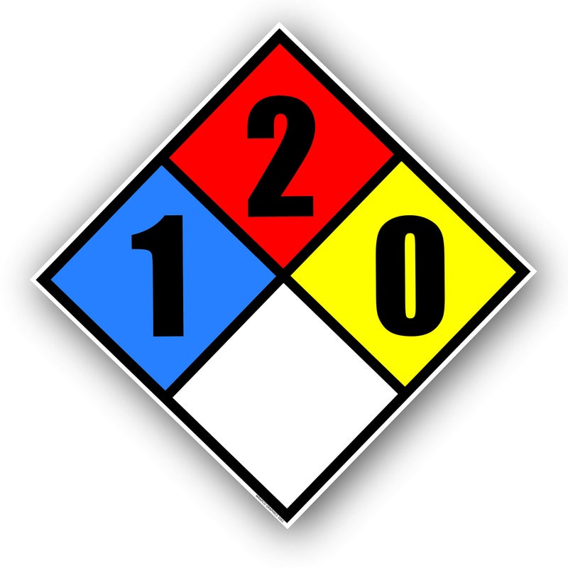 Wrapco NFPA 704 Diamond 1-2-0-0 Label Decal, 10 inch Vinyl for Emergency Response Hazmat - Image 1